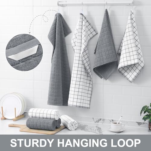 Large Premium Cotton Kitchen Towels 16"x 28", 6 Pack, Grey