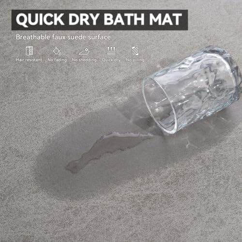Bath Mat-Rubber Backing Non SlipThin Bathroom Rugs Fit Under Door- Quick Dry Absorbent Faux Suede Surface Grey Bathroom Floor Mats-Shower Rug for in Front of Bathtub Shower Gray 16x24