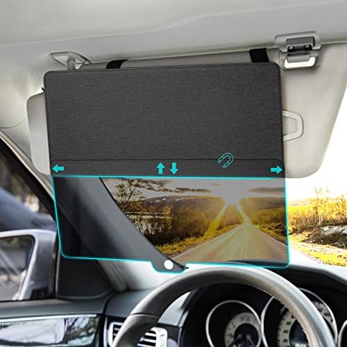 Sun Visor Extender for Car, Sun Blocker with PC Sunshade Lens, Magnetic Mounting Adjustable Position, Protect from Glare, UV Rays, Snow Blindness for Safe Driving, Universal for Car, SUV (Black)