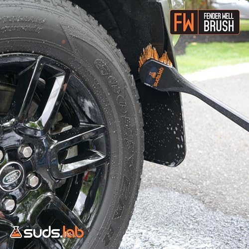 Suds Lab FW Fender Well Brush, Long Handle Tire Cleaner, 18-Inch, Black