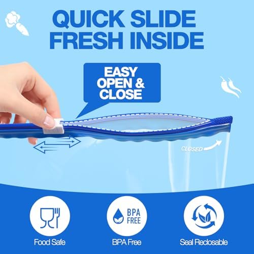 Slider Storage Bags 2 Gallon 88 Count BPA Free, Expandable Bottom for Food Storage Refrigeration & Freezer Safe Multi-Purpose Easy-Write Zip Bags for Kitchen Travel & Organization