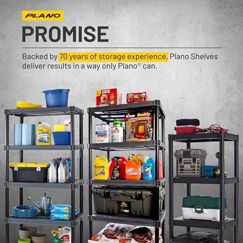 4-Shelf Plastic Storage Shelves, 48” x 23” x 14”, 200lb Capacity, Pantry, Office, Closet and Garage Shelves, Easy to Assemble, Durable Plastic Shelving Unit