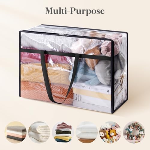 60L Clear Clothes Storage Bags,Plastic Foldable Blanket Storage Bag