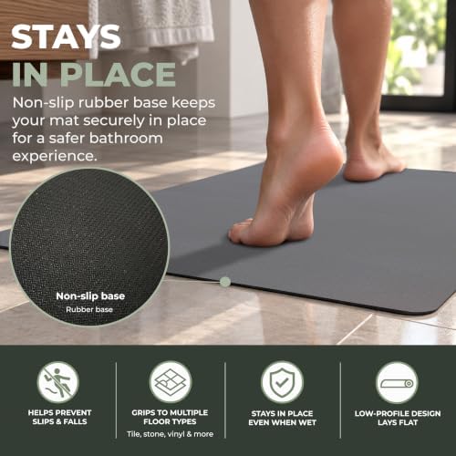 Bath Mat for Bathroom Non Slip, Quick Dry, 16x24 in, Grey