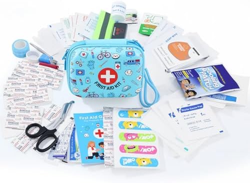 Mini First Aid Kit for Kids - 160 Pcs Hard Shell Emergency Kit, Blue