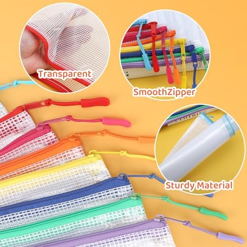 20pcs Mesh Zipper Pouch Bags, Puzzle Bags, A3 17x12 Inches Large Reusable Pouches for Organizing Classroom and Storage, Extra Large Zipper Pouch, Board Game Storage