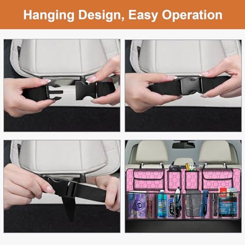 Car Trunk Organizer, Super Capacity Backseat Car Organizer for SUV/Truck/MPV(42"*18"), Hanging Car Storage Organizer with 8 Pocekts, Car Accessories for Women and Men- Pink