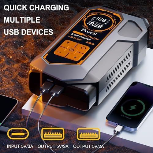 6000A Jump Starter with Air Compressor, 10-in-1 Car Jumper Starter Portable, 150PSI Tire Inflator/Air Pump, LED Flashlight for Up to 10.0L Gas / 8.0L Diesel Engines