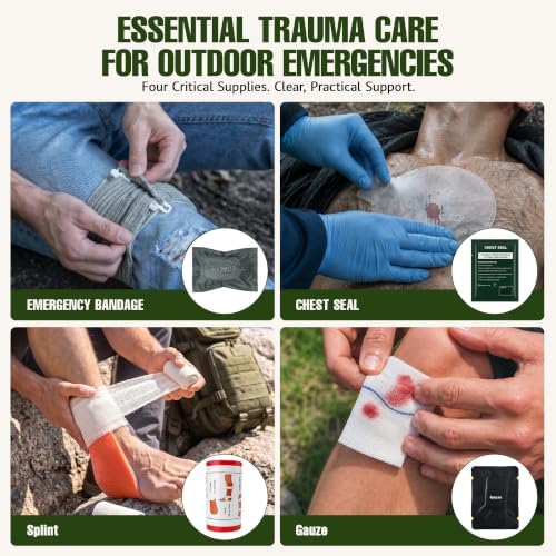 246 Piece First Aid Kit with Tourniquet and MOLLE Pouch, Portable Emergency Supplies and Survival Gear for Camping, Hiking, Travel, Car and Home, Black