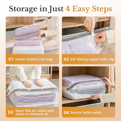 8 Pack Cube Vacuum Storage Bags, Combo(4 Jumbo + 4 Medium), Clear