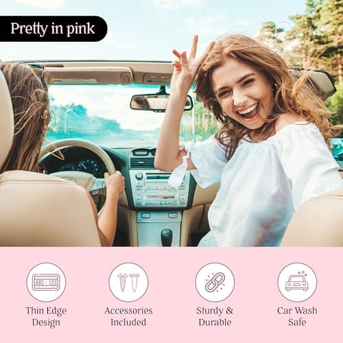 Premium Slim Princess Pink License Plate Frames, 2 Pack, Thin Edge, Metal