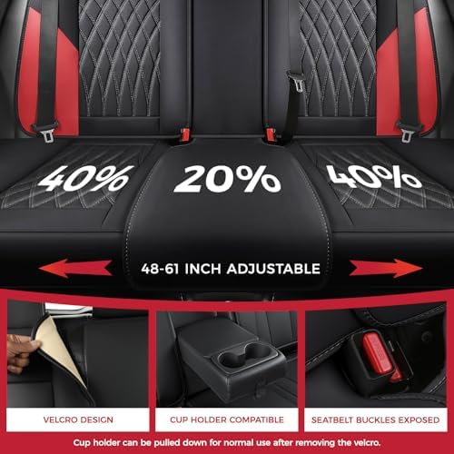 Car Seat Covers Full Set Faux Leather Universal Fit Black Red