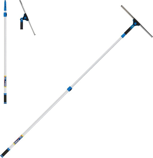 Unger Professional Connect and Clean 18” Grip Swivel Window, Glass Squeegee, and 8’ Pole, 180-Degree Pivoting Handle with Lock, Cleaning Supplies for Streak-Free Results