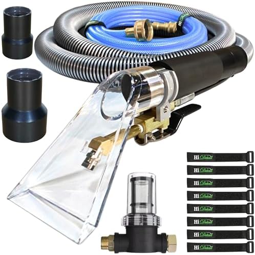 Hi Detail Shop Vac Extractor Kit with Wand and Hose, Adapter Converts Vacuum to carpet & upholstery Extractor for auto detailing & home (50 Ft Waterline, 15 Ft Vac Hose)