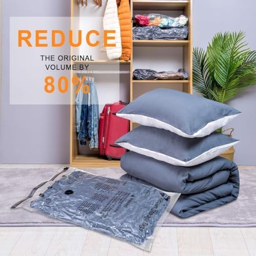 Vacuum Seal Bags for Clothing Travel & Home Storage, Travel Vacuum Bags with Pump,Space Saver for Blankets, Comforters, Pillows, Clothes,24 Combo with Electric Pump