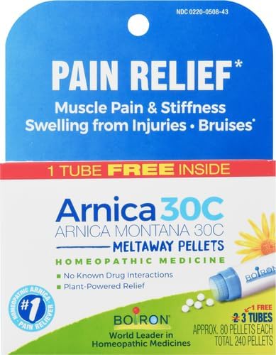 Arnica Montana 30C Homeopathic Medicine for Relief from Muscle Pain, Muscle Stiffness, Swelling from Injury, and Discoloration from Bruises - 3 Count (240 Pellets)