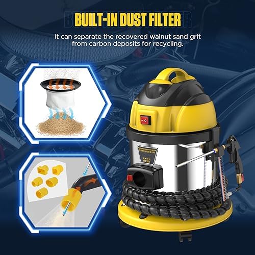 Walnut Blasting Kit for Carbon Cleaning, with 2KG Walnut Sand & 5 Pcs Adapters Automotive Engine System Intake Pipe Exhaust Valve Cleaning Machine, 1200W 110V Carbon Remover