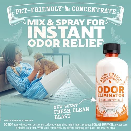 Angry Orange Pet Odor Eliminator Concentrate for Cat Urine and Smells - Fresh Scent - 8 oz (Makes 128 oz of Cleaner)