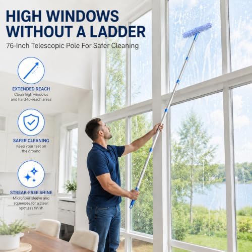 Professional Window Cleaning Kit with 76 Inch Extension Pole