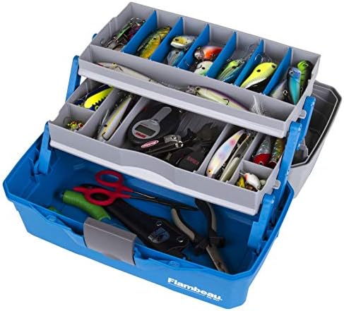 Outdoors 6382 2-Tray Tackle Box, 15 Compartments, Blue and Gray