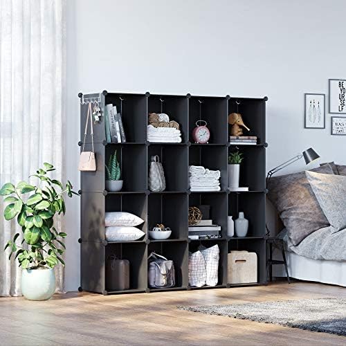 16 Cube Storage Organizer Cube Shelves Units Storage Cubes, Black