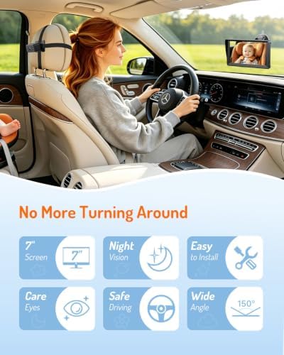 7 inch HD 1080P Split Screen Baby Car Camera for 2 Kids