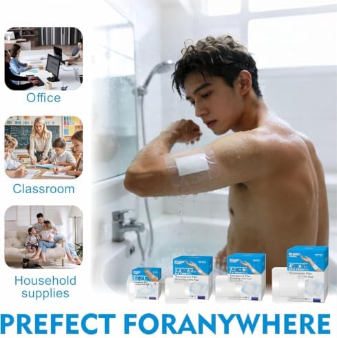 Waterproof Transparent Film Dressing with Absorbent Pad 50-Pack Sterile Adhesive Bandages Post-Surgical Wound Cover, Protective Barrier for Sensitive Skin (2.3‘’x2.7‘’)