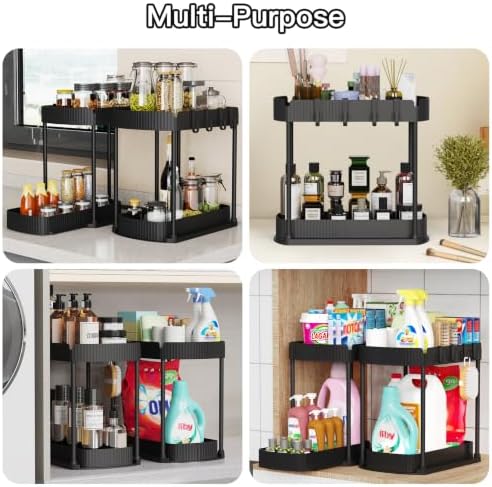 2 Packs Under Sink Pull-Out Storage Organizers, 12.8 Inches, Black