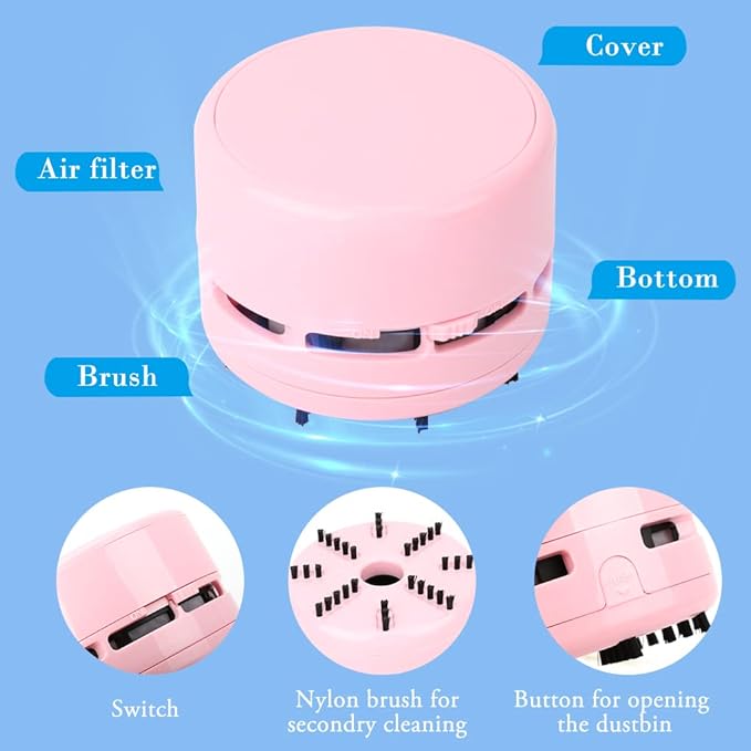 Mini Desk Vacuum Cleaner,Table Crumb Sweeper,Pink Desk Accessories,Portable Cleaning for Home, Office, Cars,Pet Hairs