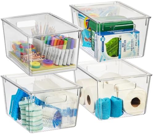 Storage Bin with Lid, Pantry & Desk Organizer, XL, 4 Pack