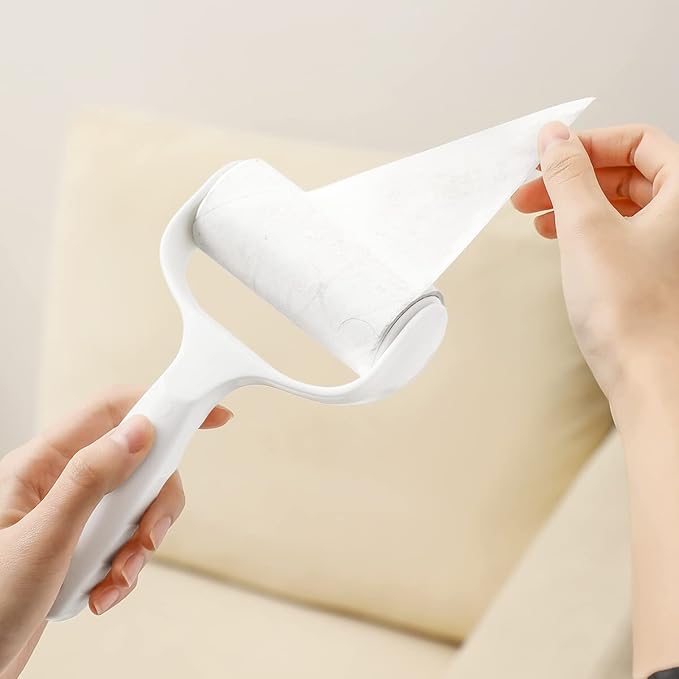 Flat Surface Lint Roller for Pet Hair Extra Sticky Lint Remover for Couch Clothes Furniture Pool Table Felt Lint Roller T Handle with 4 Sticky Rolls (Daisy White)