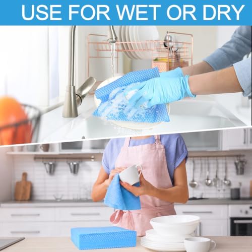 200 Pack Disposable Dish Cloths 14×16 in, Handy Wipes Reuseable Cleaning Cloths Disposable Cleaning Towels for Kitchen and Home, Blue