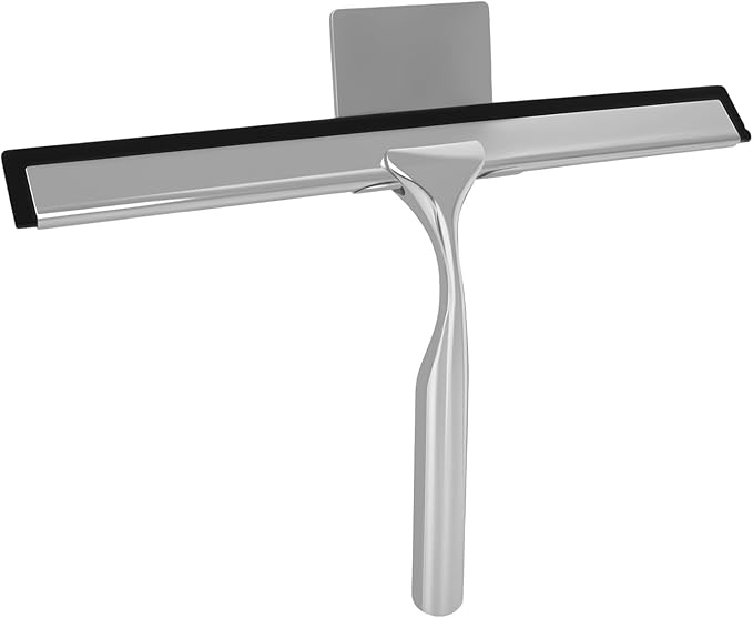 Squeegee for Shower Glass, 10-Inch Shower Squeegee for Glass Doors, All-Purpose Stainless Steel and TPR Rubber for Streak-Free Cleaning on Glass Shower Doors, Mirrors, Windows, Tile and Car Glass