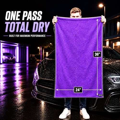 Car Drying Towel 24”x36”, 1400 GSM Twisted Loop Microfiber, Ultra Absorbent, Streak-Free, Lint-Free, Scratch-Free for Car, Truck & SUV, Quick Drying in Fewer Passes (Purple)