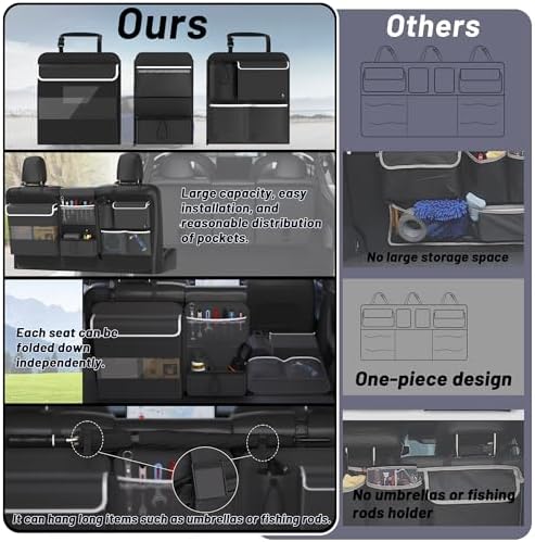 Back Seat Trunk Organizer Hanging Car Organizer Trunk Foldable Cargo Storage with 7 Large Pockets