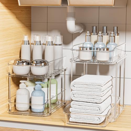 Bathroom Under Sink Organizers and Storage, 2 Pack, Clear