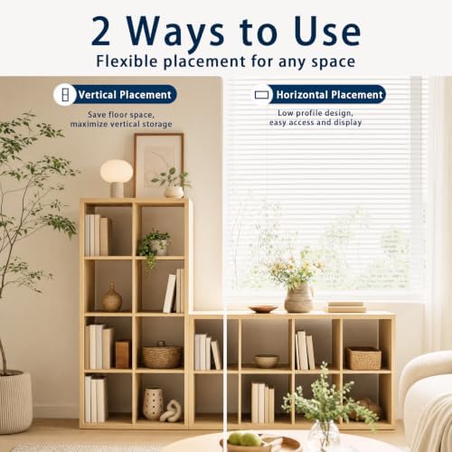 Bookshelf, 8 Cube Storage Organizer, Reversible Bookcase, Oak