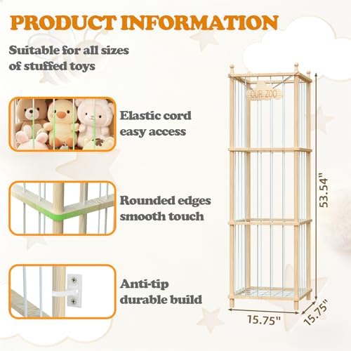 Stuffed Animal Storage,Large Wooden Toy Organizer,Anti-Tip Design,Easy Assembly