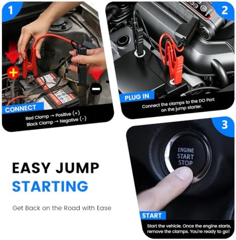 Car Jump Starter with Air Compressor and Vacuum Cleaner, 12000mAh Portable 12V Battery Jump Starter, Car Battery Booster with LED Light for Gas and Diesel Engines