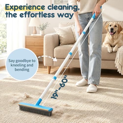 4 in 1 Carpet Rake for Pet Hair Removal Tool, 60'' Dog Cat Hair Remover Kit