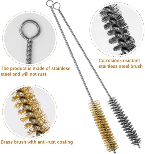 16Pcs Tube Cleaning Brush, Brass Stainless Steel Engine Cleaning Brushes, 12 Inch Long Round Wire Pipe Cleaner for Deep Pipes, Auto Parts, Engine Parts, 8 Sizes