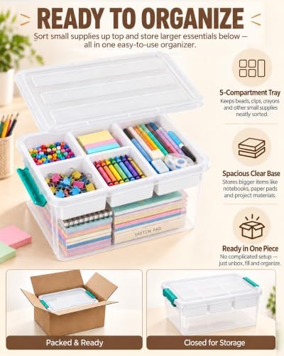 Clear Stackable Storage Organizer Box with Dividers, Multi-Functional Container for Building Blocks, Toys, Crafts and Tools