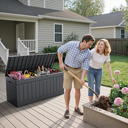 80 Gallon Outdoor Storage Box, Resin Deck Box Waterproof Patio Bin
