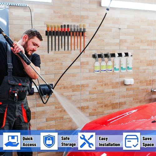 Spray Bottle Holder Wall Mount,12 Holes Car Detailing Brush Holder Rack Set
