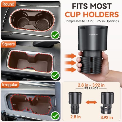 Car Cup Holder Expander for Large Water Bottles, Quick Install Cup Holder Extender for Car, Offset Base, Non Slip Adapter Compatible with Owala Stanley Yeti Hydro Flask 18-64 oz