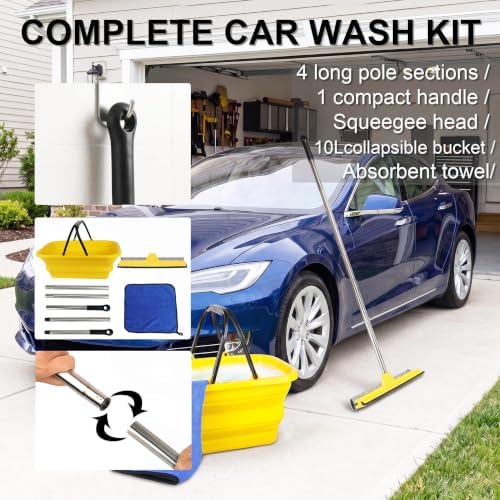 Car Wash Squeegee Kit with Collapsible Bucket for Windshield and Windows