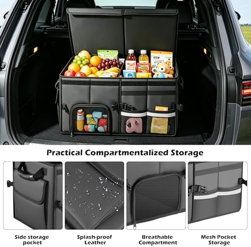 Car Trunk Organizer, 2 Compartments Car Storage Box with Lip