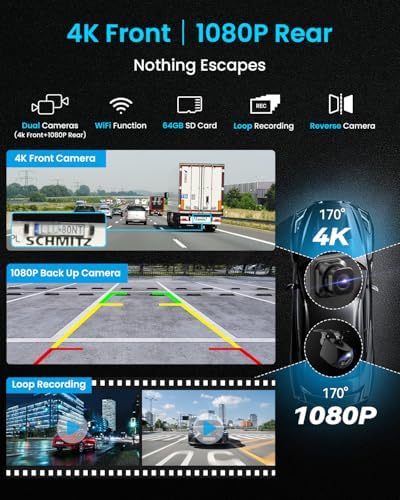 IK11 11-Inch Wireless Apple CarPlay Screen, Android Auto, 4K Dash Cam