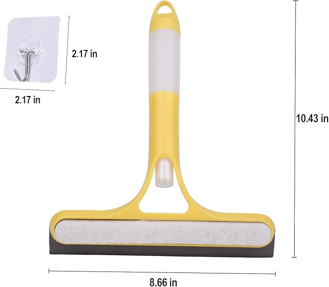 3 Pcs Squeegee for Shower Glass, 3 in 1 Window Scrubber, Spray, Sponge Wipe, Silicone Squeegee, for Car Window, Mirror, Tile Walls, with 6 Wall Hooks, Easy to Clean Kit, Yellow, Blue, White