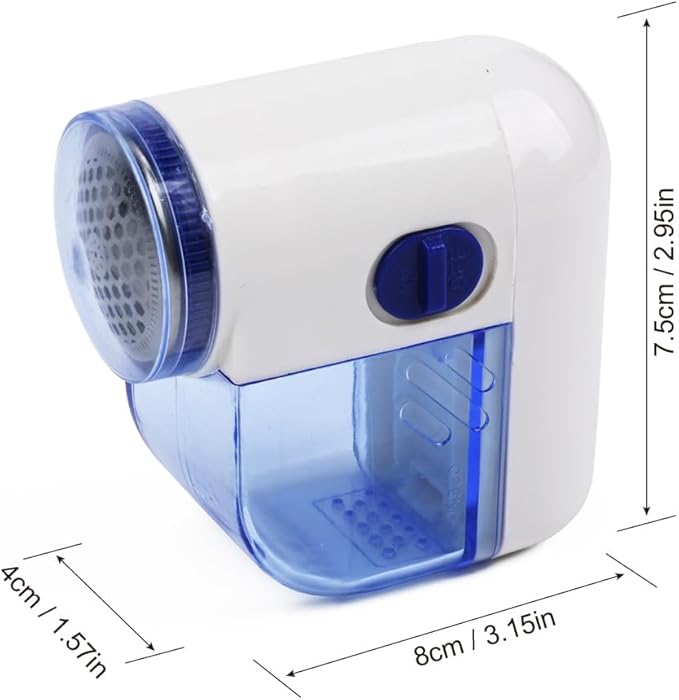 Fabric Shaver, Lint Remover for Clothes, Electric Lint Shaver with 3-Leaf Blades, Battery Operated, Remove Clothes Fuzz, Lint Balls, Pills, Blue and White